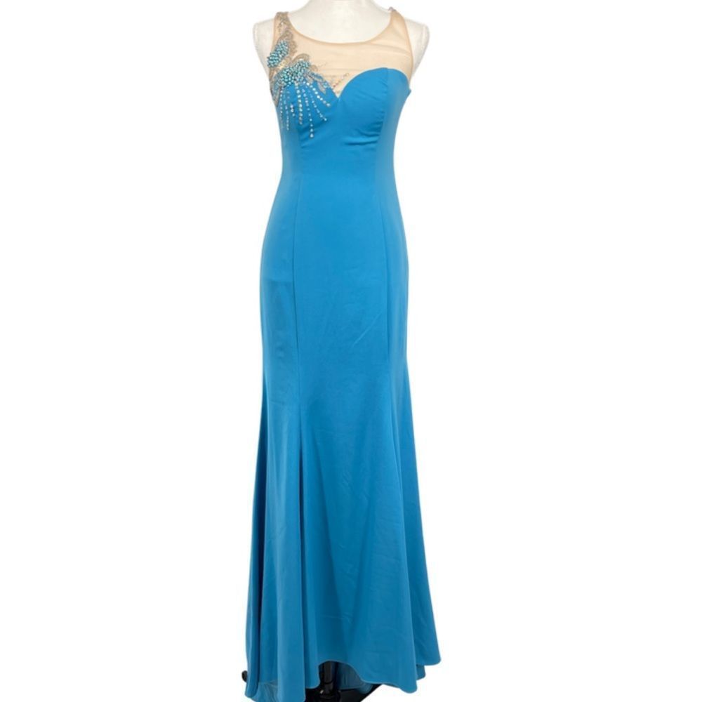Panoply Turquoise Beaded Illusion Evening Gown – Size 4